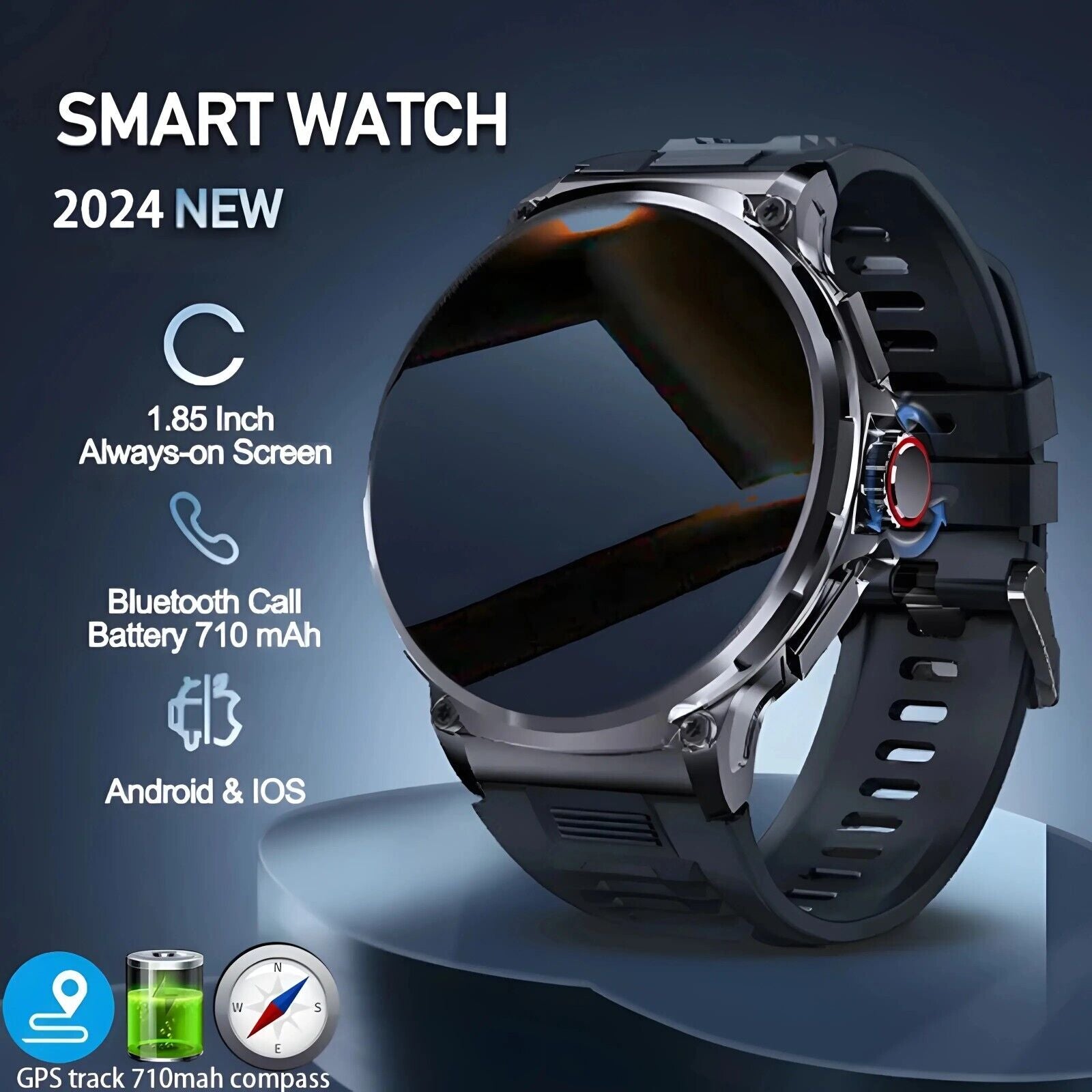 1.85" Ultra HD Smartwatch with GPS, Bluetooth Calling, and Health Monitoring - Ideal Gym Gift